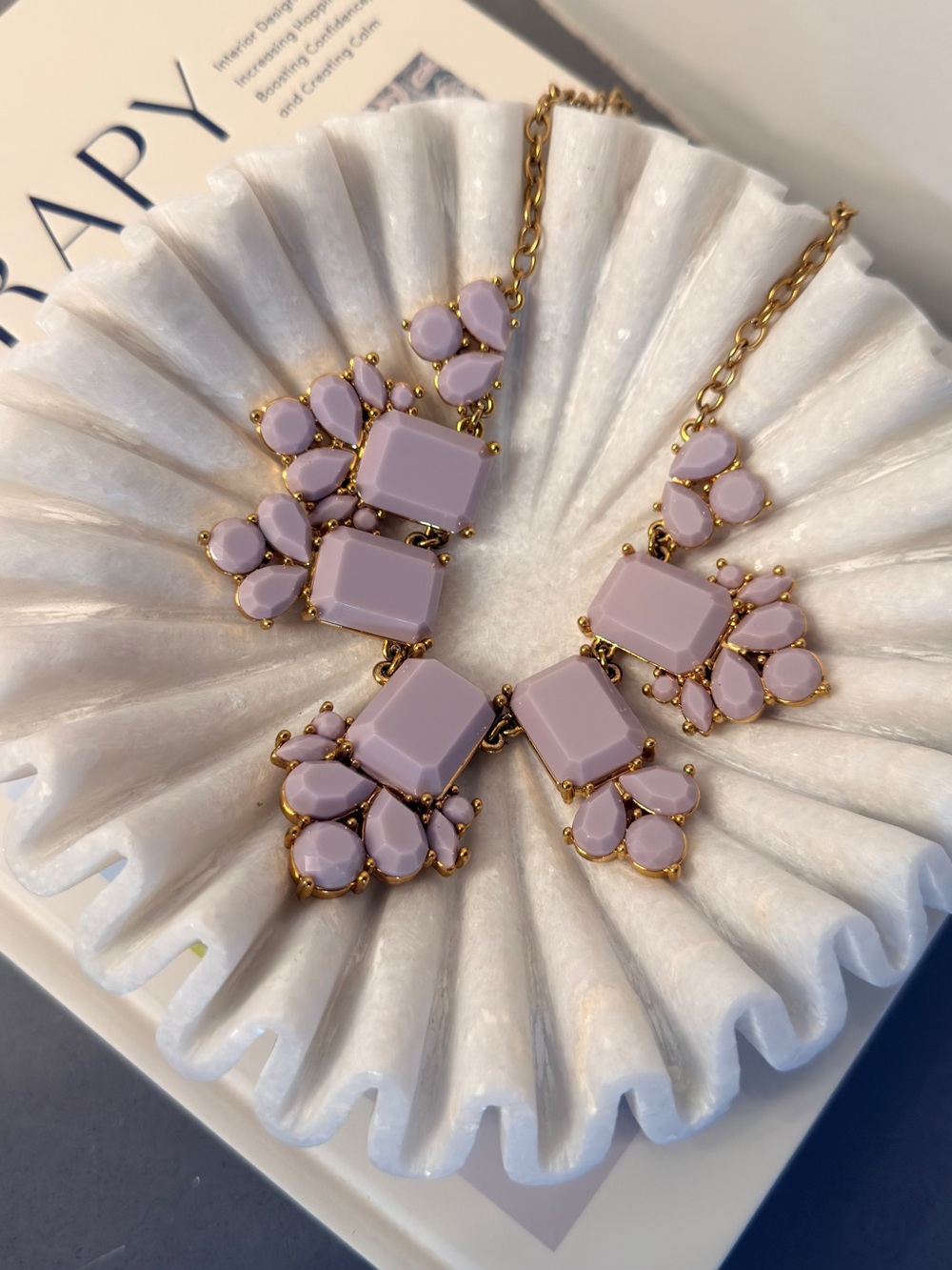 Kate Spade New York Blush Statement Necklace Gold Tone Crystal Bib Necklace